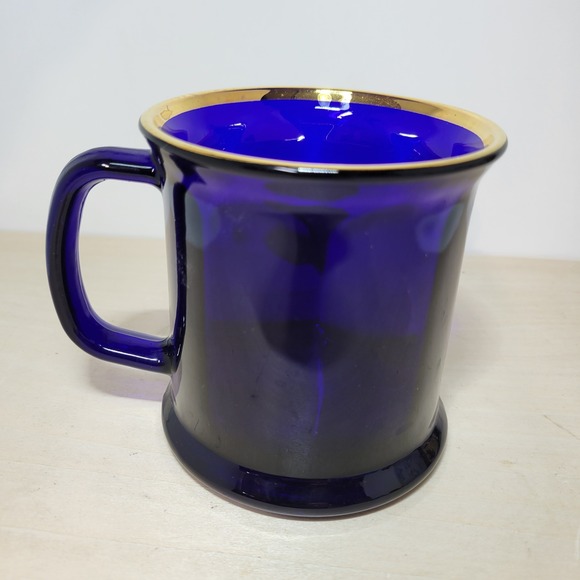 Ronald Reagan Presidential Seal Blue Glass Mug Gold Rim Made in‎ USA - Picture 3 of 6